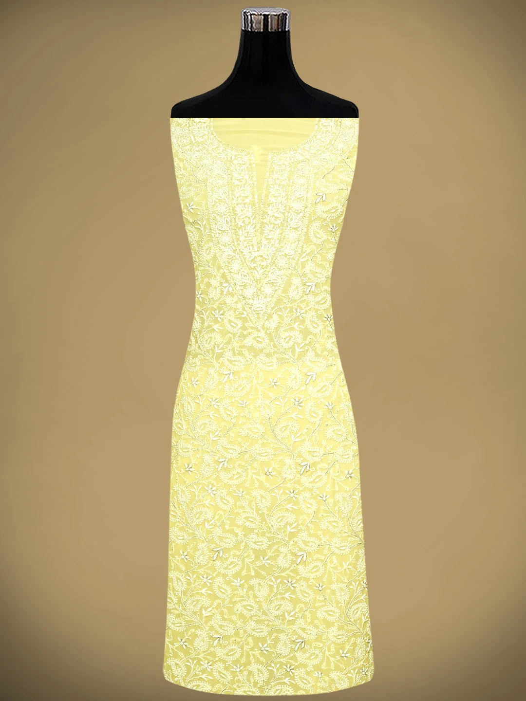 Ada Hand Embroidered Jasmine Yellow Pure Georgette Lucknowi Chikankari Unstitched Kurta Dupatta Set With Zari Work 01A692629
