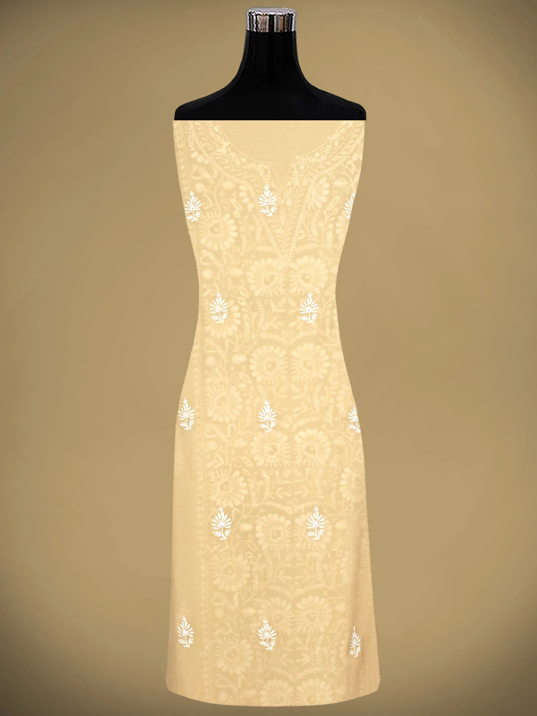 Ada Hand Embroidered Fawn Pure Georgette Lucknowi Chikankari Unstitched Kurta Dupatta Set 01A915656