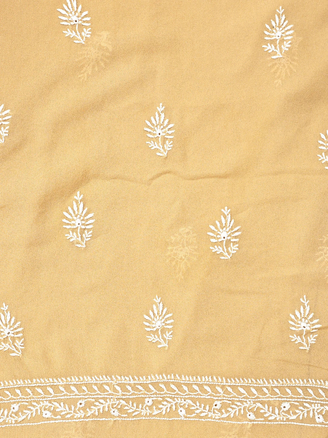 Ada Hand Embroidered Fawn Pure Georgette Lucknowi Chikankari Unstitched Kurta Dupatta Set 01A915656