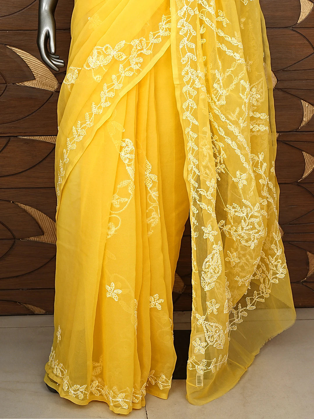 Ada Hand Embroidered Yellow Georgette Lucknowi Chikankari Saree With Blouse 01A934759