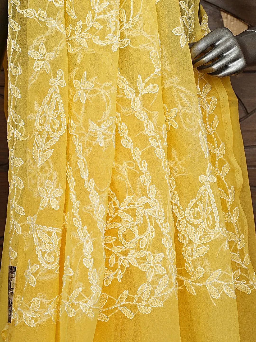 Ada Hand Embroidered Yellow Georgette Lucknowi Chikankari Saree With Blouse 01A934759
