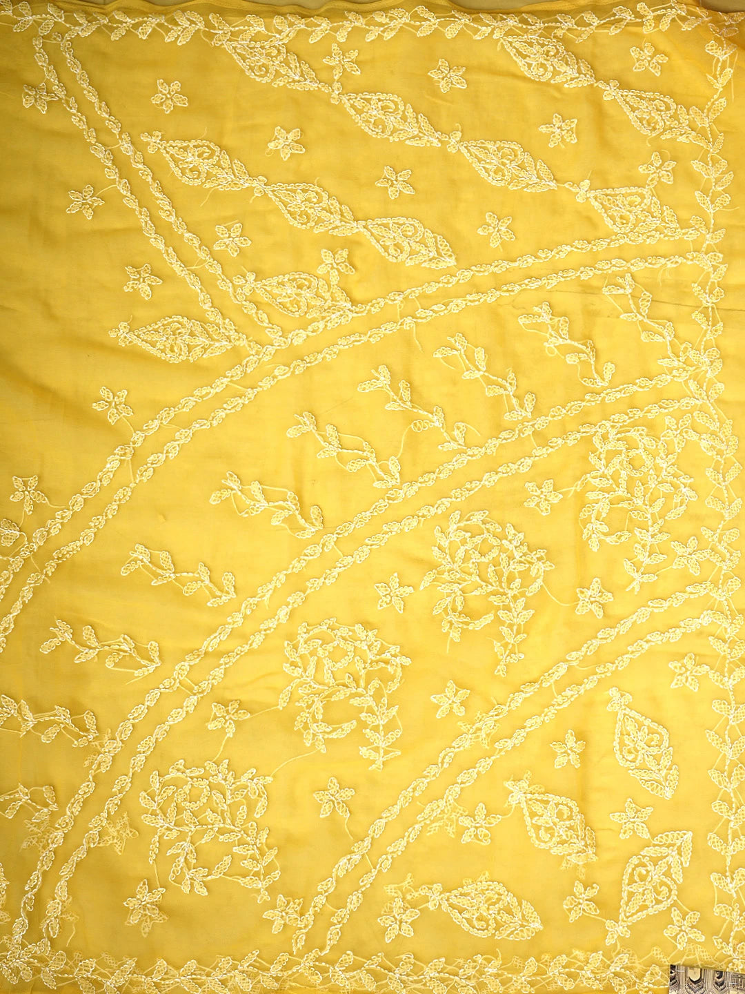 Ada Hand Embroidered Yellow Georgette Lucknowi Chikankari Saree With Blouse 01A934759