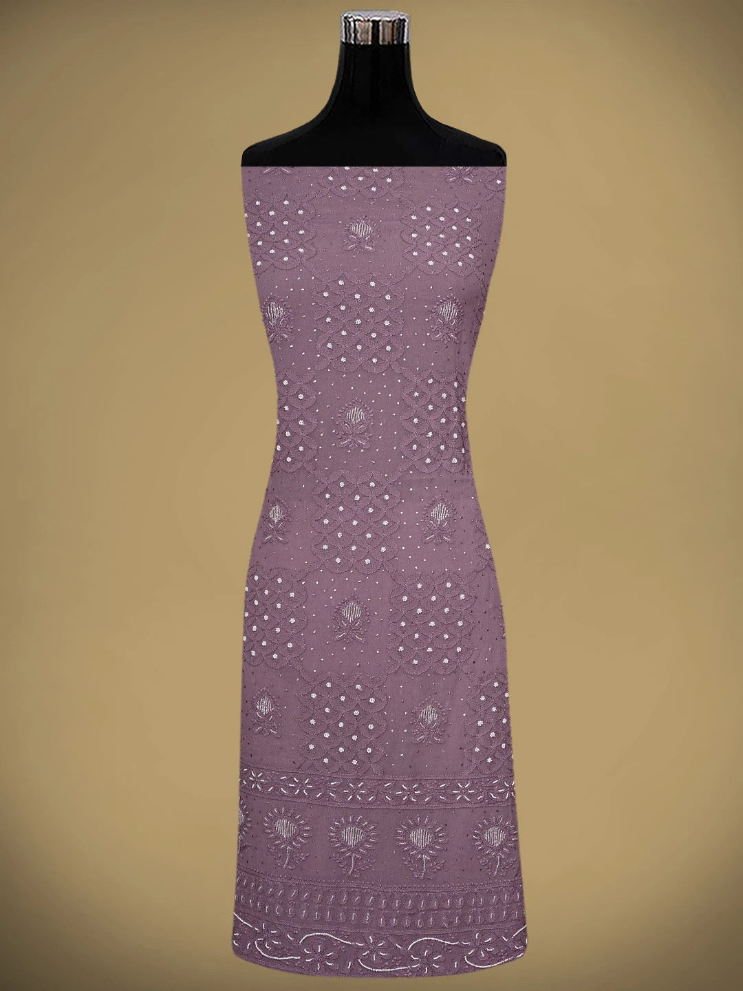Ada Hand Embroidered Onion Pink Viscose Georgette Lucknowi Chikankari Unstitched Kurta Dupatta Set With Pearl Work 01A910977