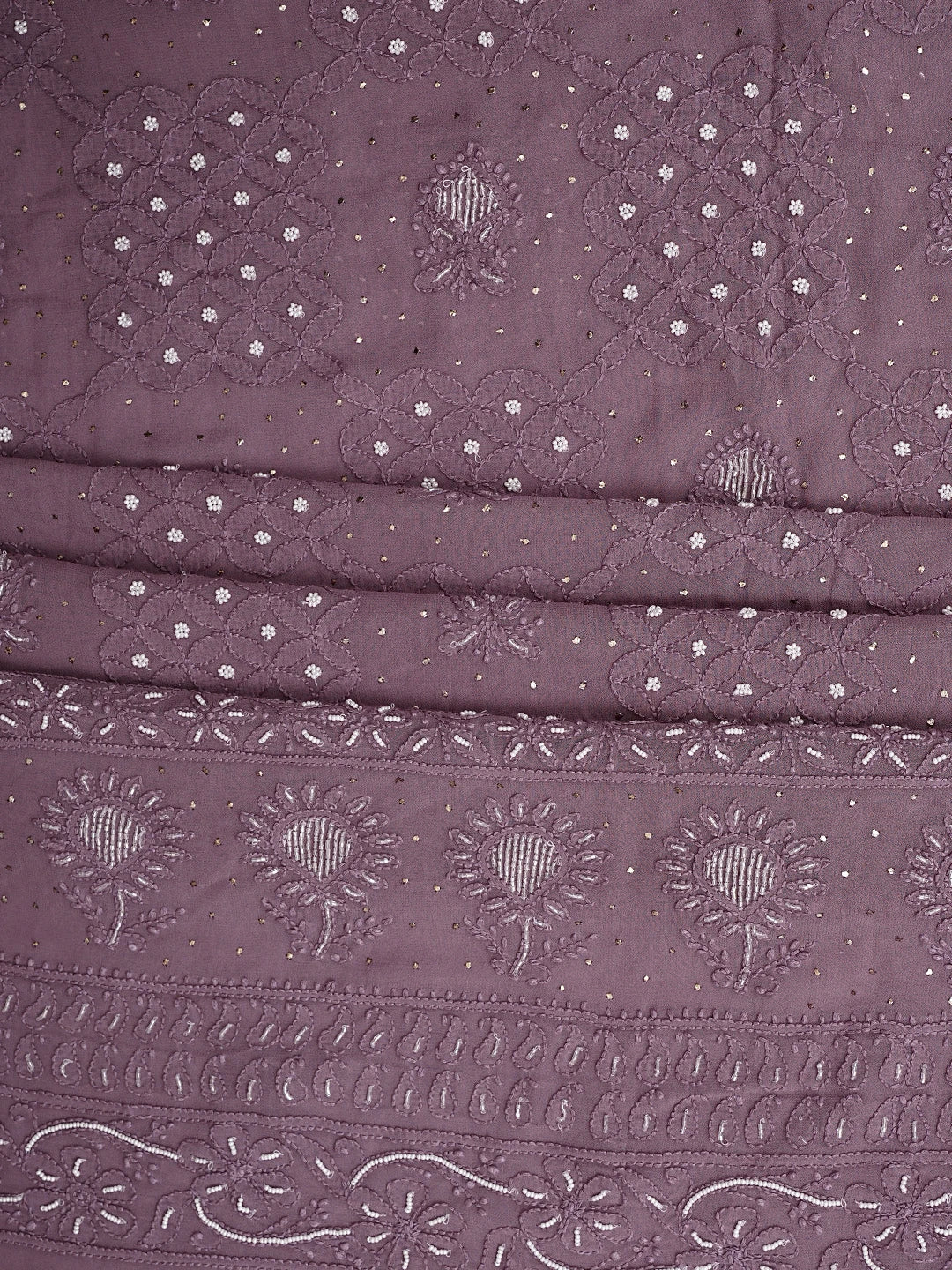 Ada Hand Embroidered Onion Pink Viscose Georgette Lucknowi Chikankari Unstitched Kurta Dupatta Set With Pearl Work 01A910977