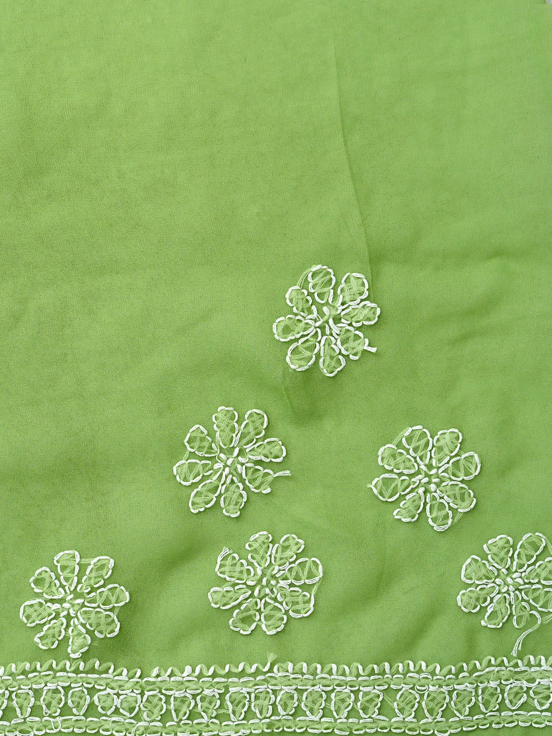Ada Hand Embroidered Green Georgette Lucknowi Chikankari Saree With Blouse 01A947707