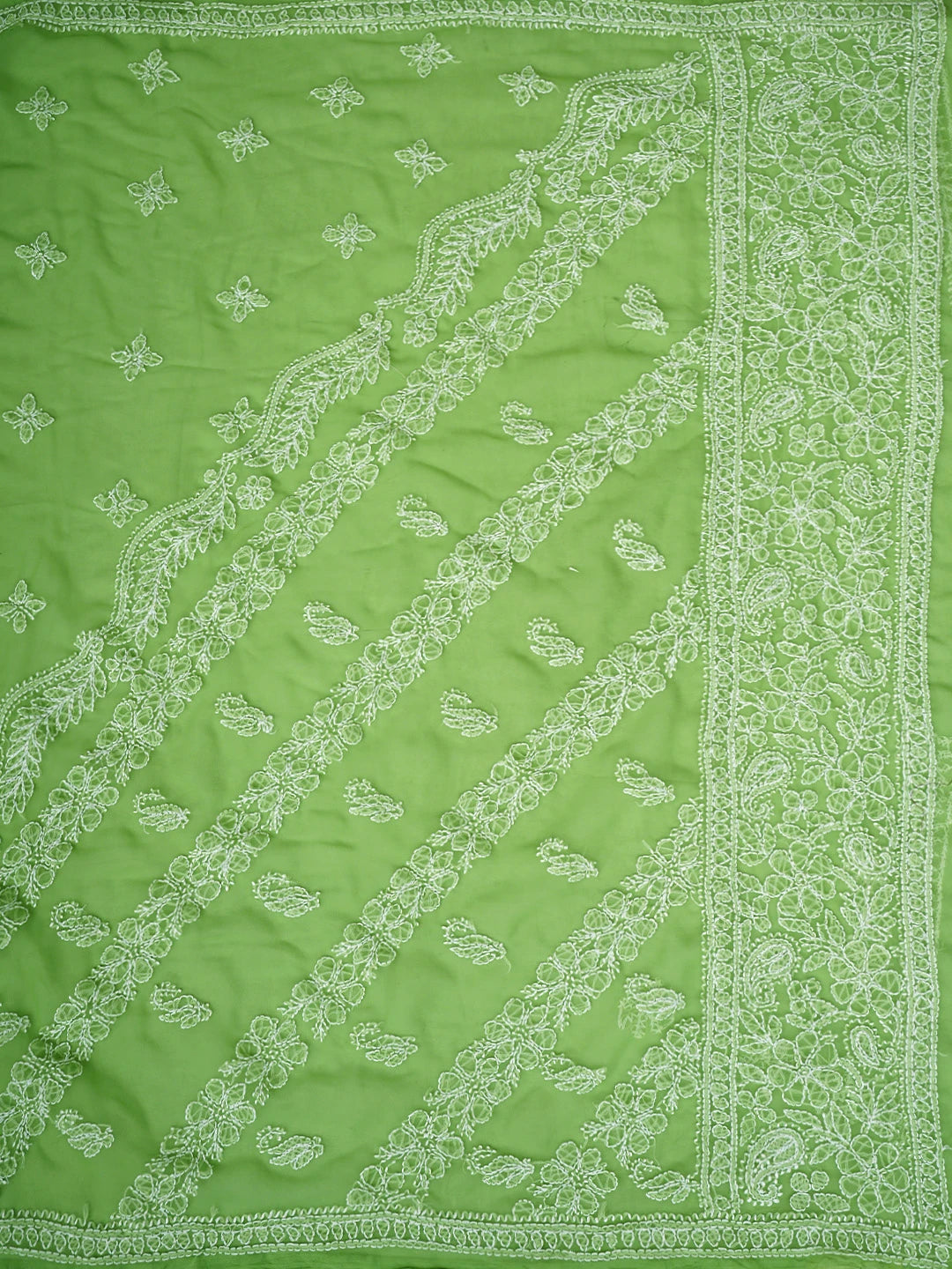 Ada Hand Embroidered Green Georgette Lucknowi Chikankari Saree With Blouse 01A947707