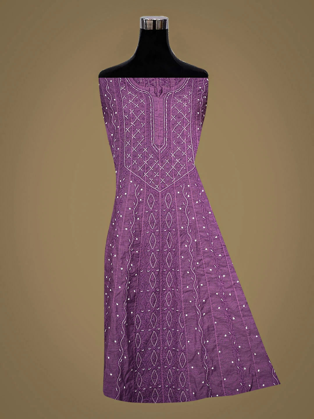 Ada Hand Embroidered Purple Chanderi Lucknowi Chikankari Semi-Stitched Anarkali Kurta Dupatta Set With Pearl Work 01A813718