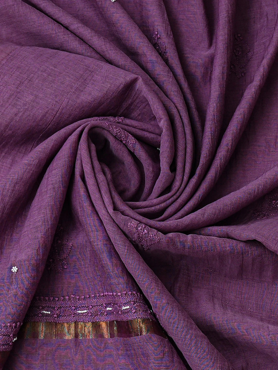 Ada Hand Embroidered Purple Chanderi Lucknowi Chikankari Semi-Stitched Anarkali Kurta Dupatta Set With Pearl Work 01A813718