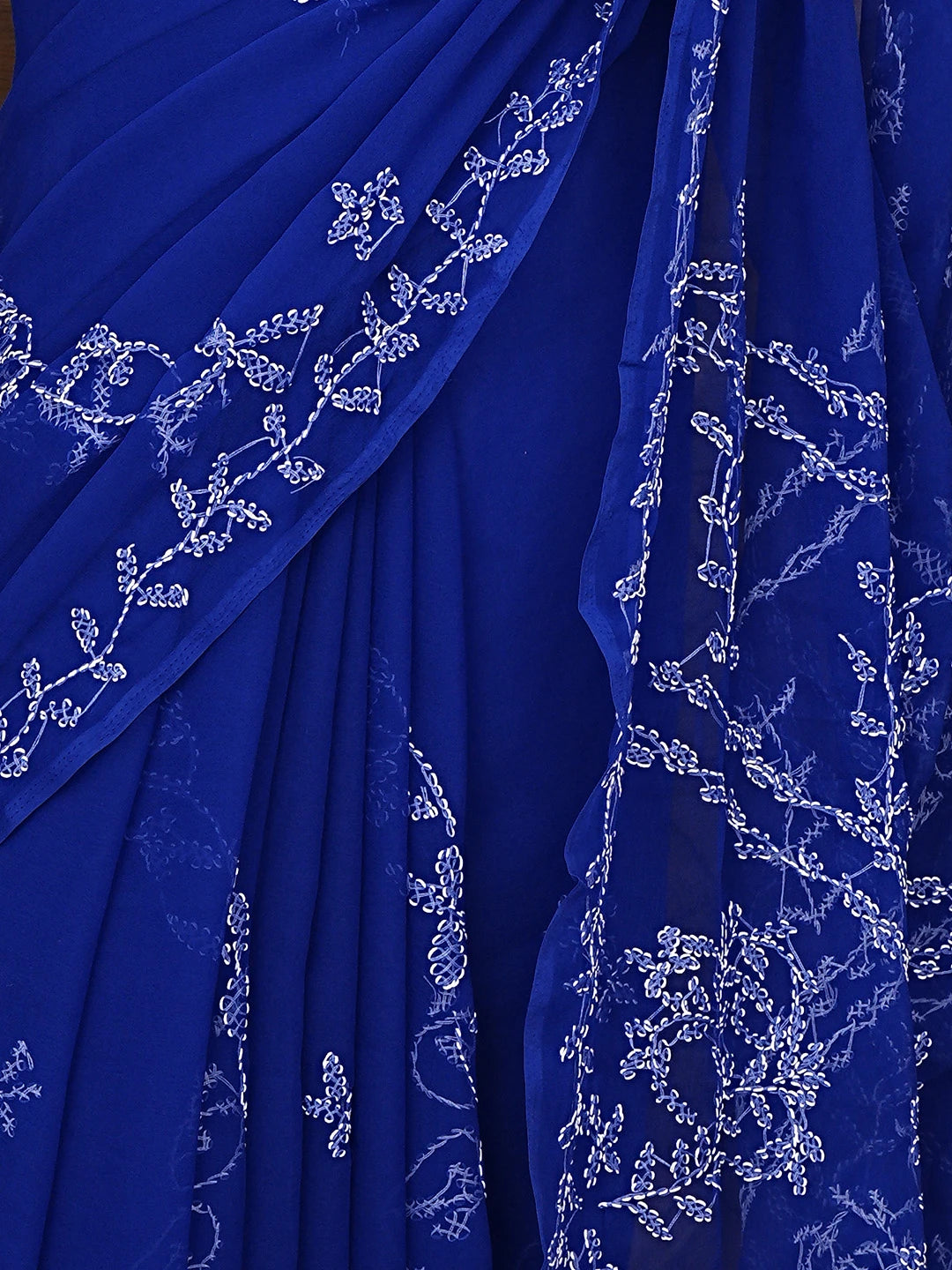 Ada Hand Embroidered Royal Blue Georgette Lucknowi Chikankari Saree With Blouse 01A934758