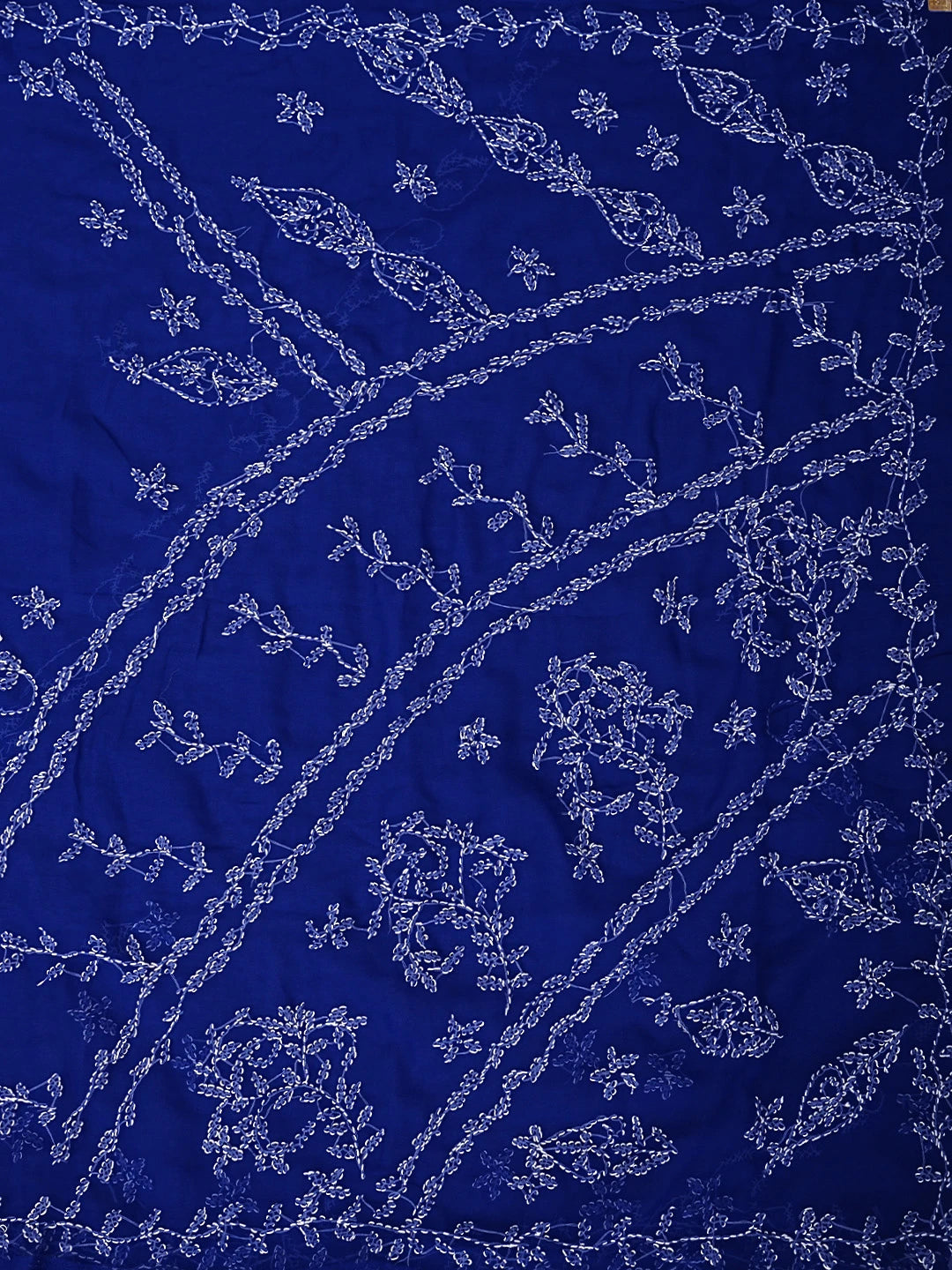 Ada Hand Embroidered Royal Blue Georgette Lucknowi Chikankari Saree With Blouse 01A934758