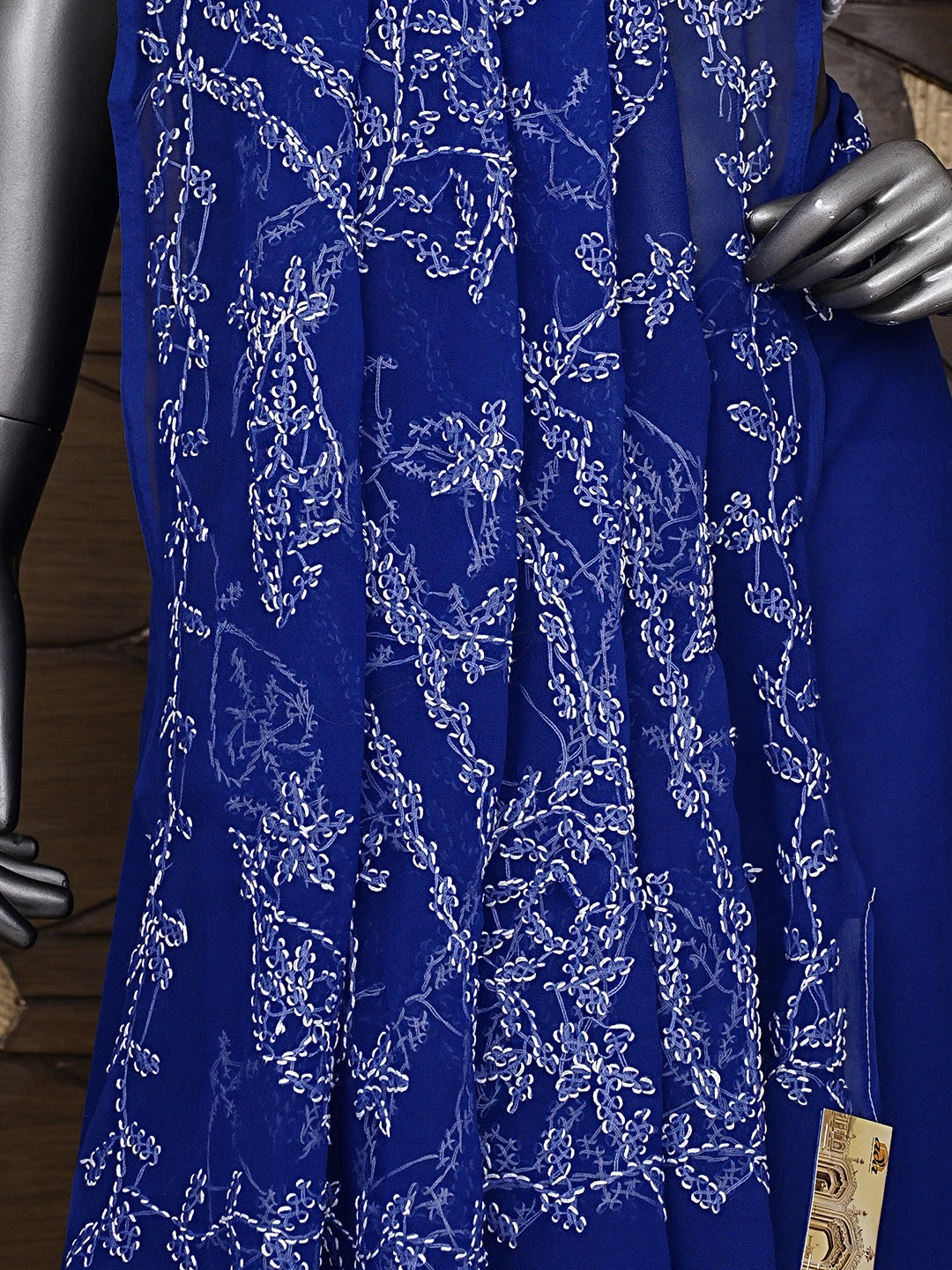 Ada Hand Embroidered Royal Blue Georgette Lucknowi Chikankari Saree With Blouse 01A934758