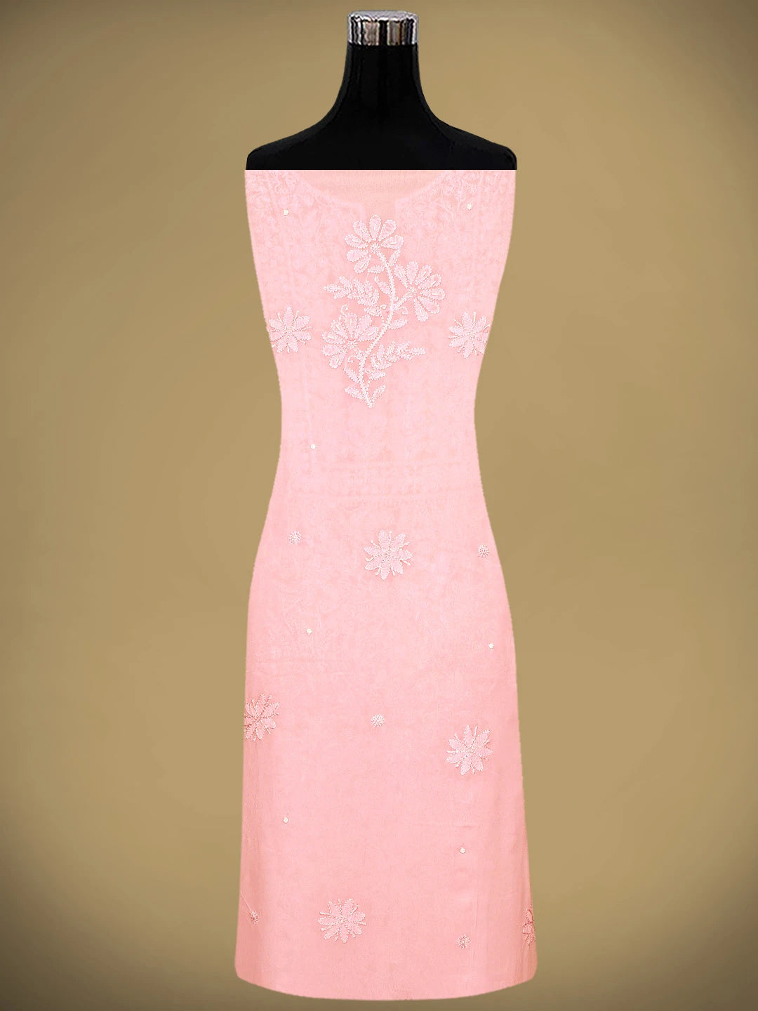 Ada Hand Embroidered Pink Viscose Georgette Lucknowi Chikankari Unstitched Kurta Dupatta Set With Cutdana Work 01A944817