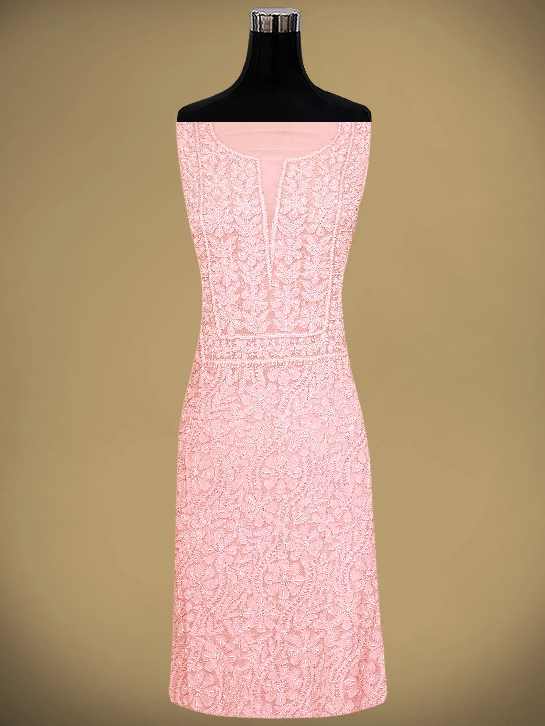 Ada Hand Embroidered Pink Viscose Georgette Lucknowi Chikankari Unstitched Kurta Dupatta Set With Cutdana Work 01A944817