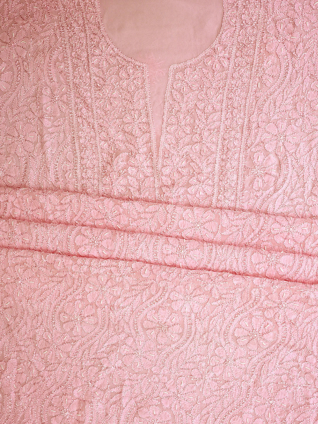 Ada Hand Embroidered Pink Viscose Georgette Lucknowi Chikankari Unstitched Kurta Dupatta Set With Cutdana Work 01A944817