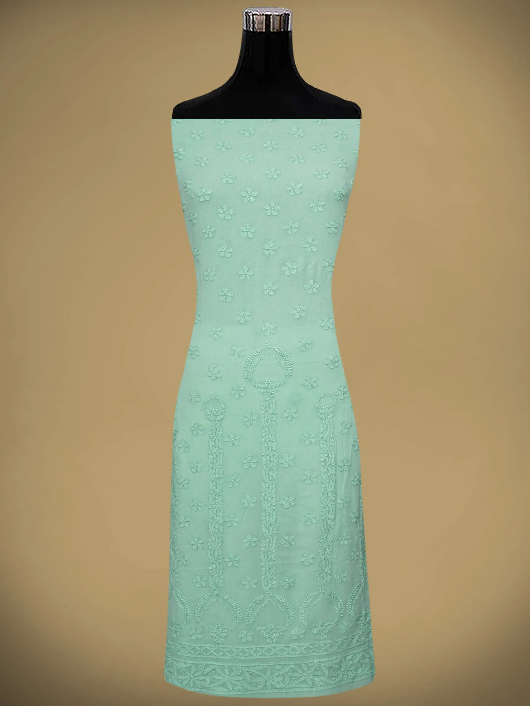 Ada Hand Embroidered Teal Green Viscose Georgette Lucknowi Chikankari Unstitched Kurta Dupatta Set 01A585491