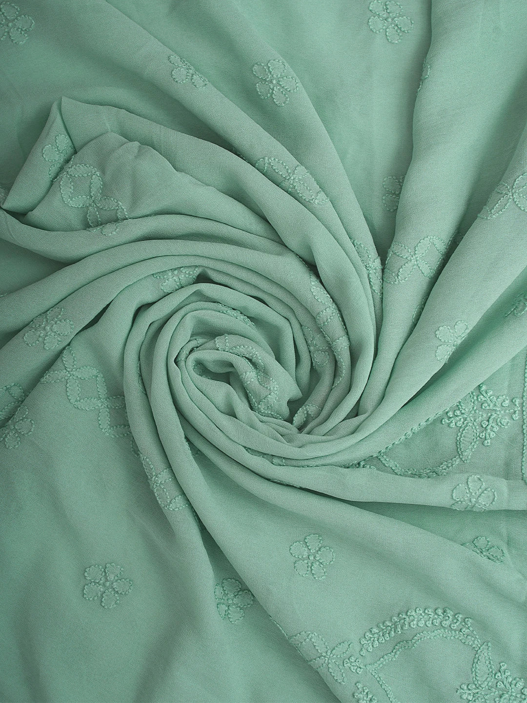 Ada Hand Embroidered Teal Green Viscose Georgette Lucknowi Chikankari Unstitched Kurta Dupatta Set 01A585491