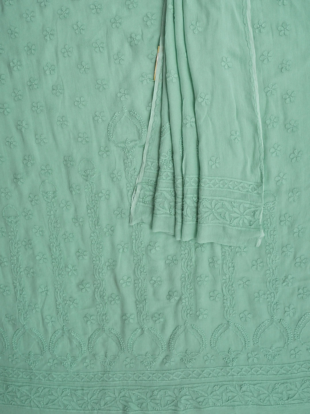Ada Hand Embroidered Teal Green Viscose Georgette Lucknowi Chikankari Unstitched Kurta Dupatta Set 01A585491