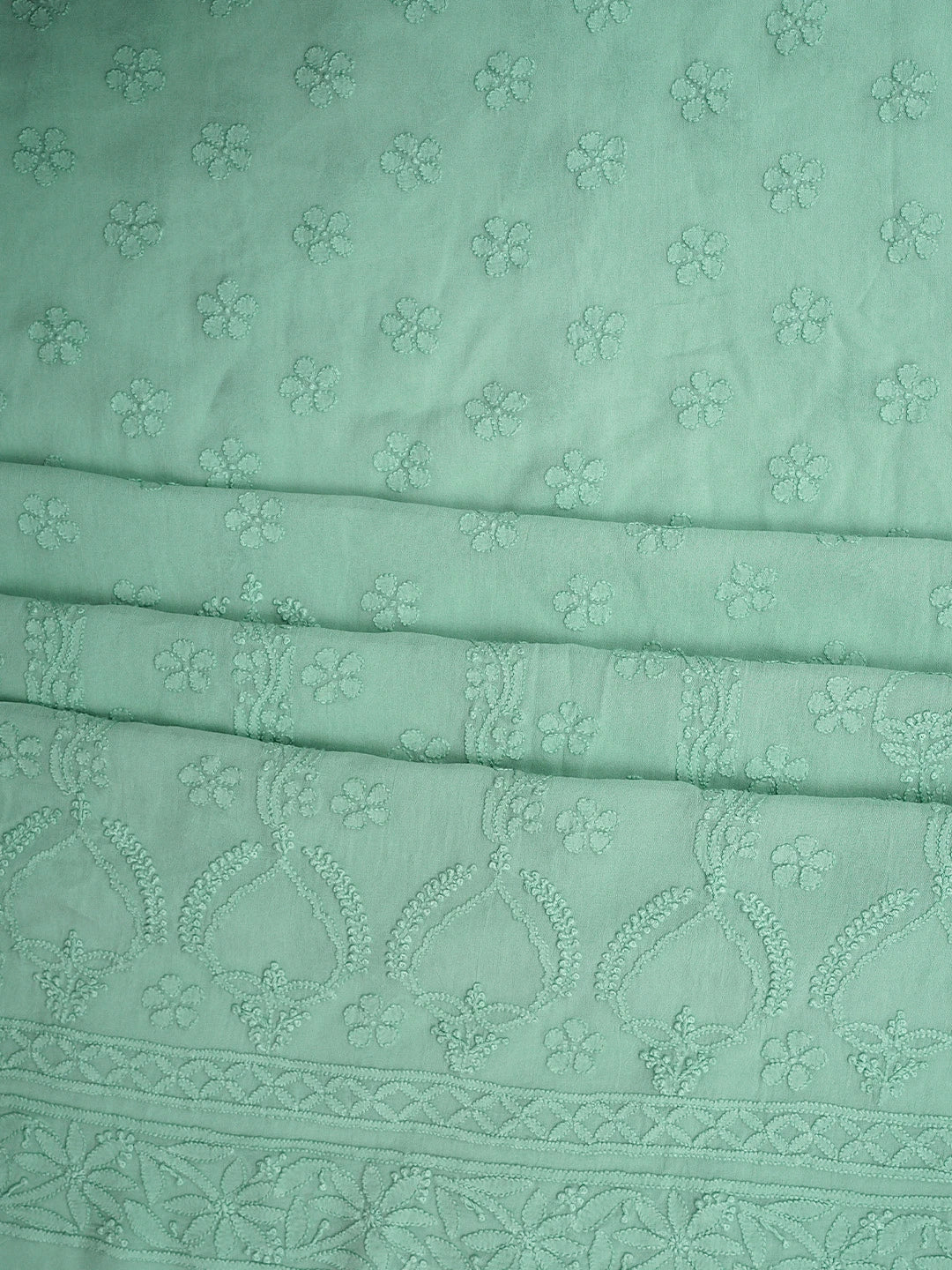 Ada Hand Embroidered Teal Green Viscose Georgette Lucknowi Chikankari Unstitched Kurta Dupatta Set 01A585491