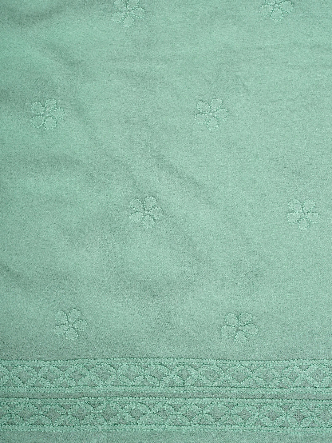 Ada Hand Embroidered Teal Green Viscose Georgette Lucknowi Chikankari Unstitched Kurta Dupatta Set 01A585491