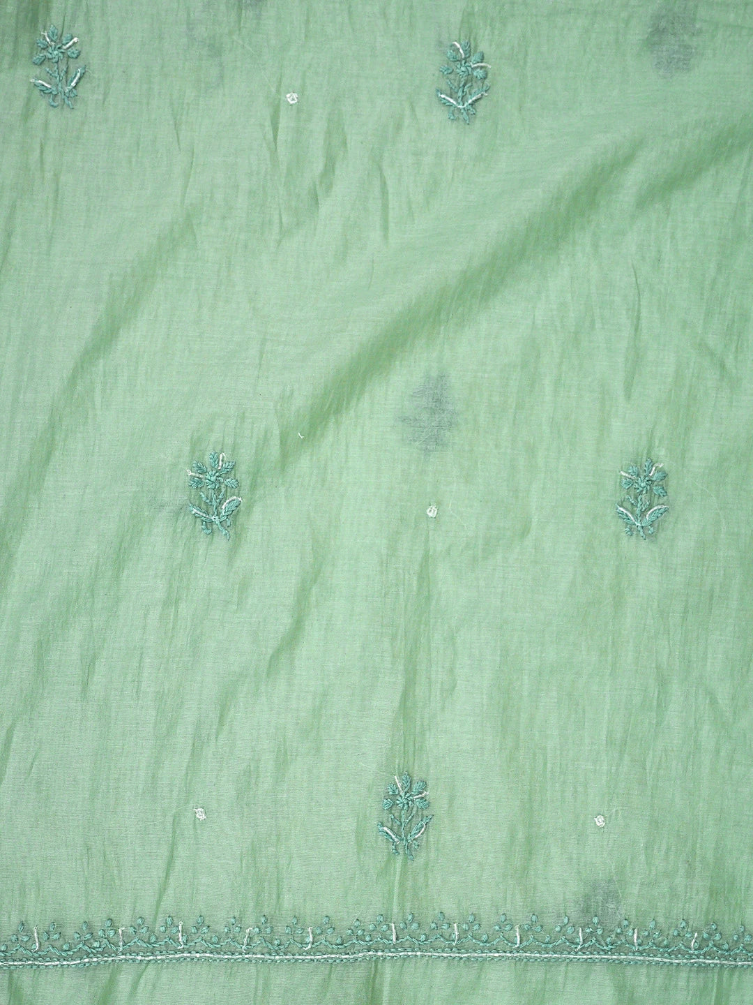 Ada Hand Embroidered Sea Green Chanderi Lucknowi Chikankari Unstitched Kurta Dupatta Set With Sequinned Work 01A911263