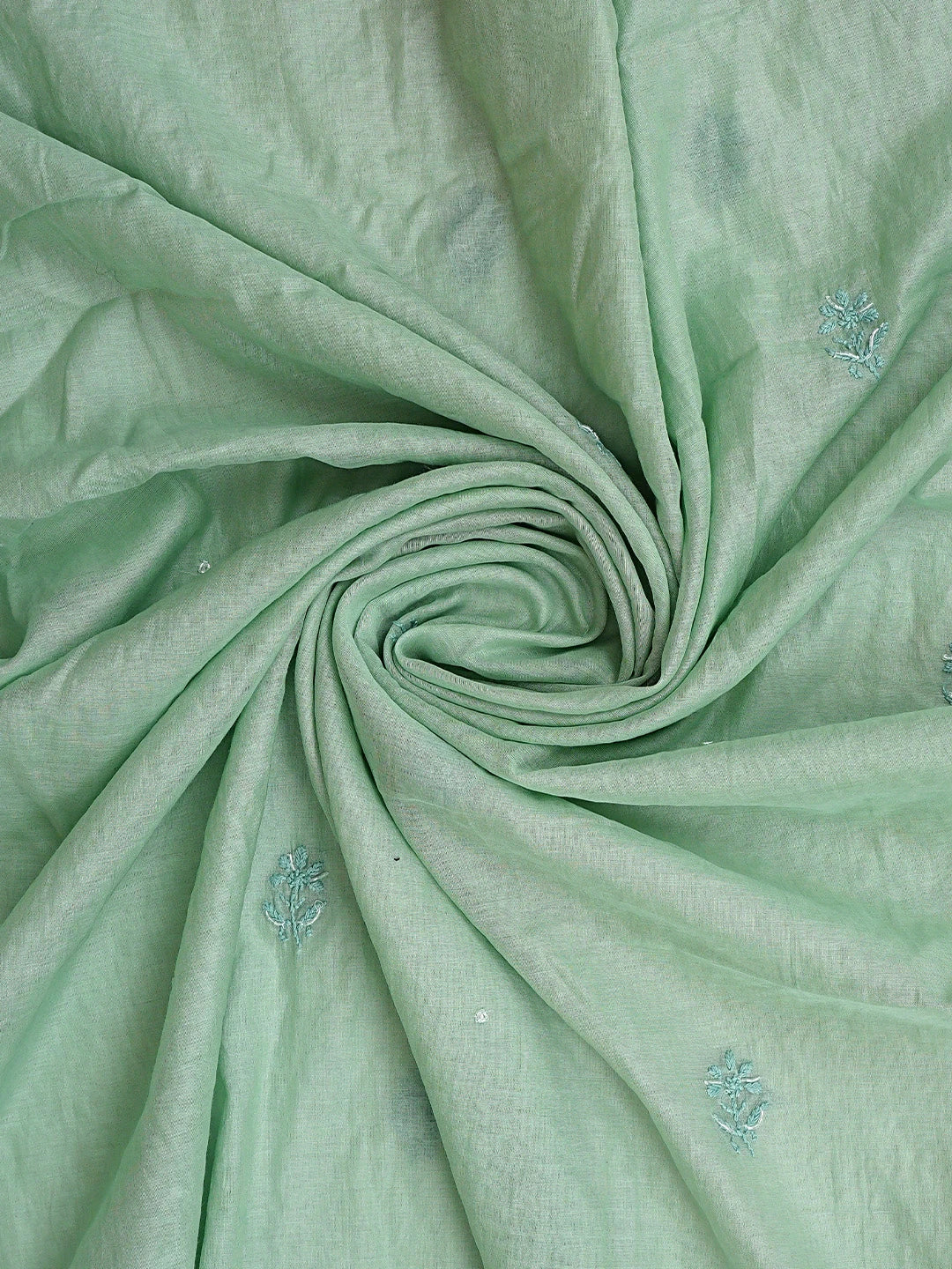 Ada Hand Embroidered Sea Green Chanderi Lucknowi Chikankari Unstitched Kurta Dupatta Set With Sequinned Work 01A911263