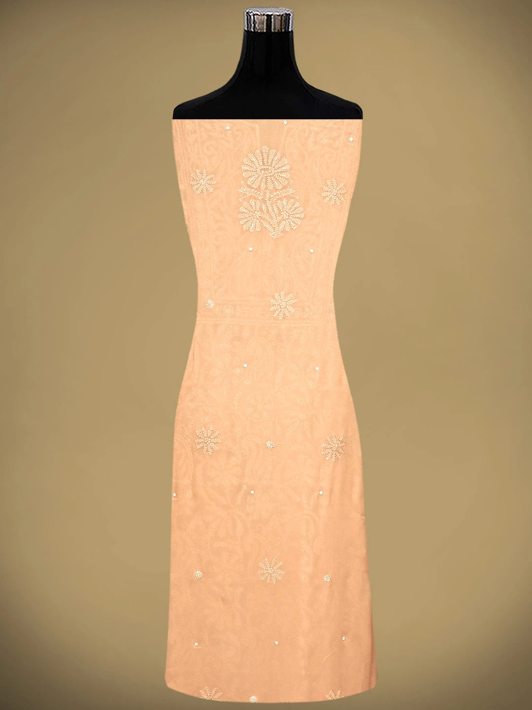 Ada Hand Embroidered Peach Viscose Georgette Lucknowi Chikankari Unstitched Kurta Dupatta Set With Cutdana  Work 01A933610