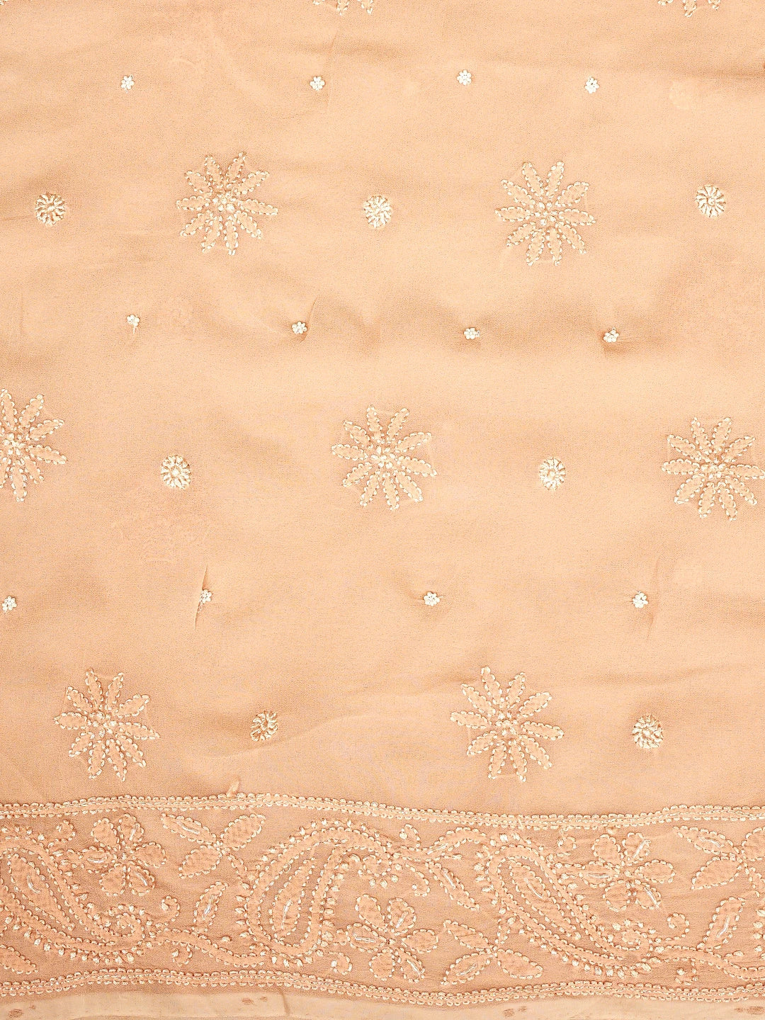 Ada Hand Embroidered Peach Viscose Georgette Lucknowi Chikankari Unstitched Kurta Dupatta Set With Cutdana  Work 01A933610