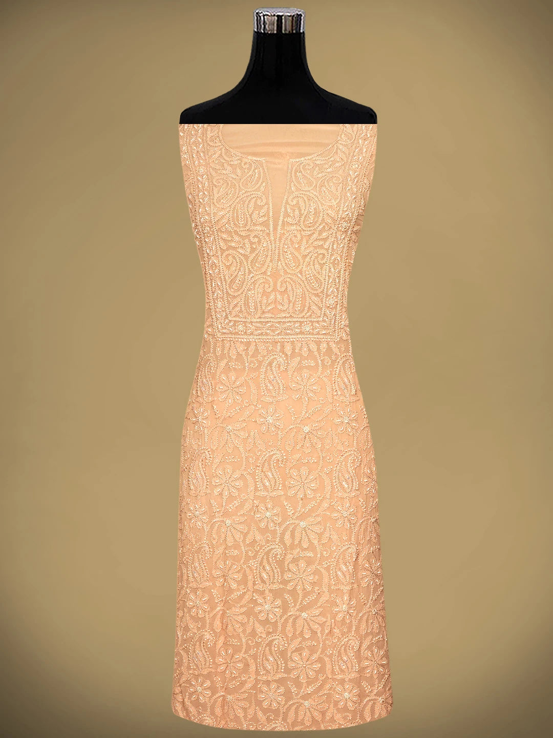 Ada Hand Embroidered Peach Viscose Georgette Lucknowi Chikankari Unstitched Kurta Dupatta Set With Cutdana  Work 01A933610