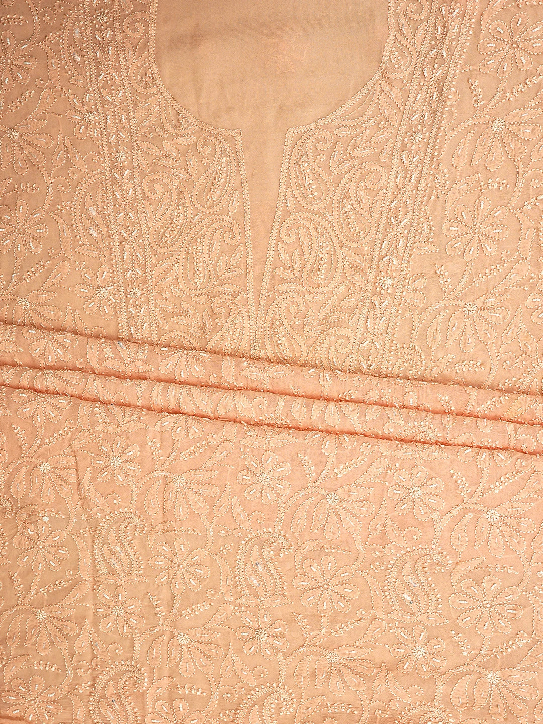 Ada Hand Embroidered Peach Viscose Georgette Lucknowi Chikankari Unstitched Kurta Dupatta Set With Cutdana  Work 01A933610