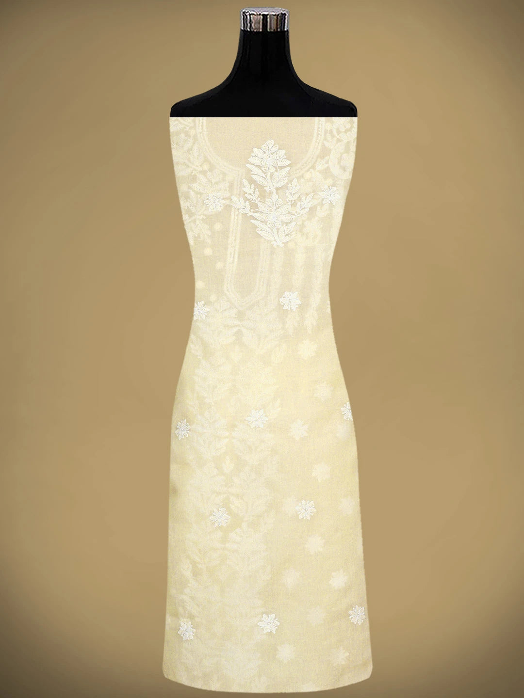 Ada Hand Embroidered Fawn Cotton Lucknowi Chikankari Unstitched Suit Piece 01A885457