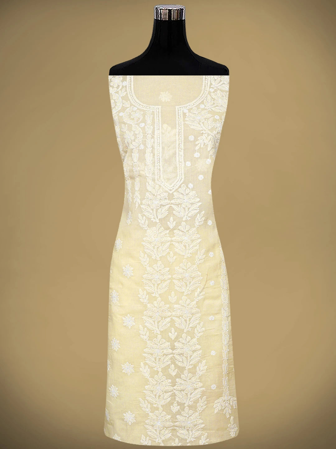 Ada Hand Embroidered Fawn Cotton Lucknowi Chikankari Unstitched Suit Piece 01A885457