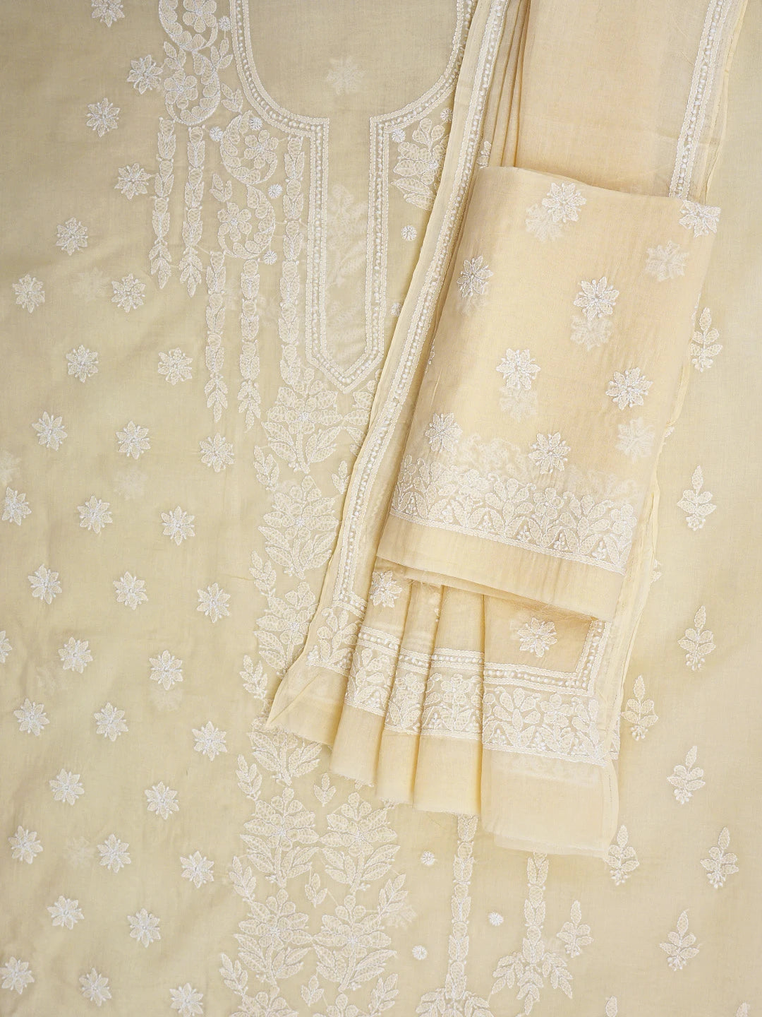 Ada Hand Embroidered Fawn Cotton Lucknowi Chikankari Unstitched Suit Piece 01A885457