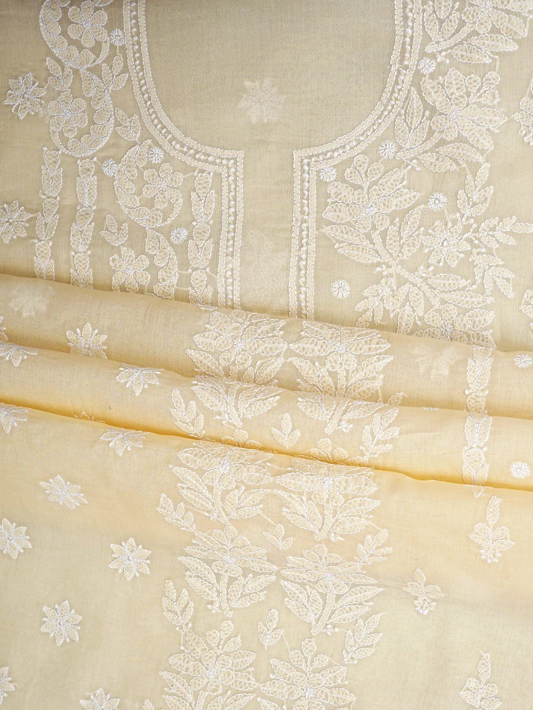 Ada Hand Embroidered Fawn Cotton Lucknowi Chikankari Unstitched Suit Piece 01A885457