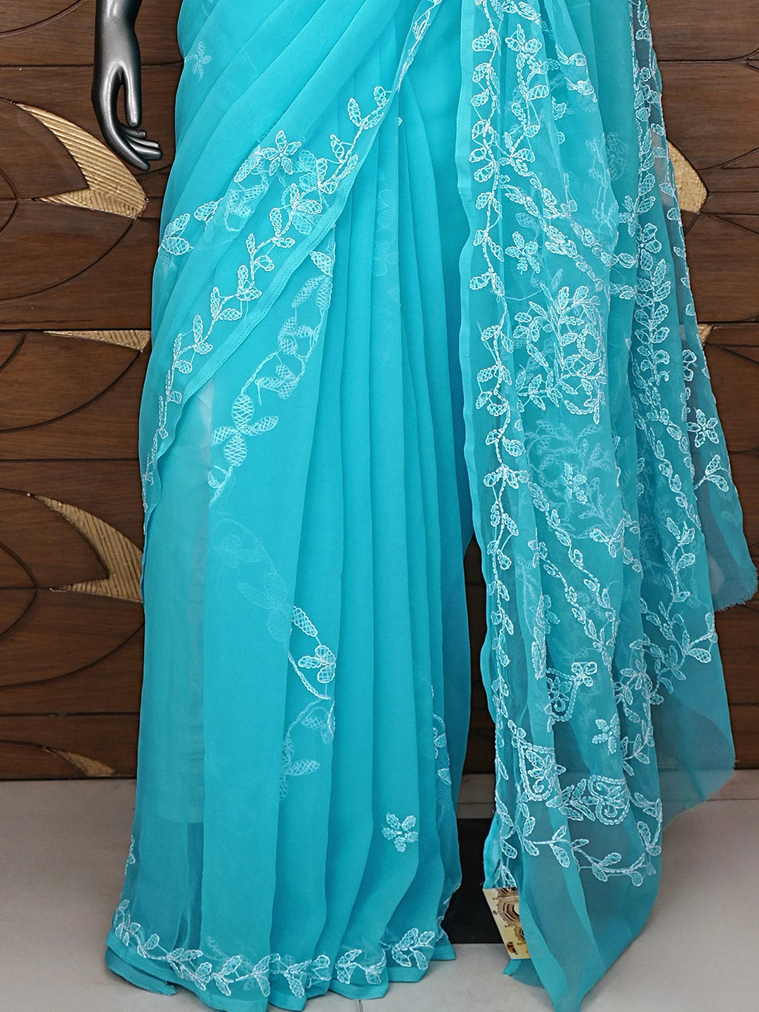 Ada Hand Embroidered Blue Georgette Lucknowi Chikankari Saree With Blouse 01A934754