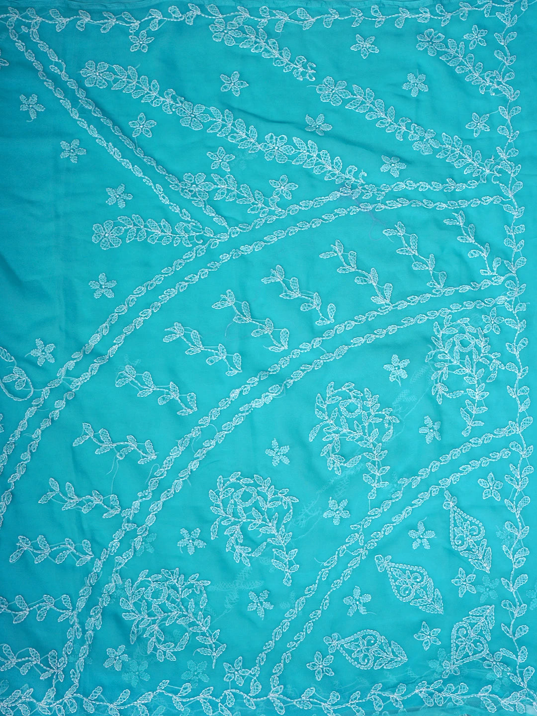 Ada Hand Embroidered Blue Georgette Lucknowi Chikankari Saree With Blouse 01A934754