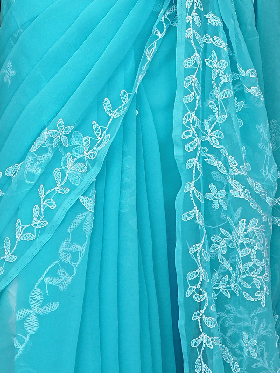 Ada Hand Embroidered Blue Georgette Lucknowi Chikankari Saree With Blouse 01A934754