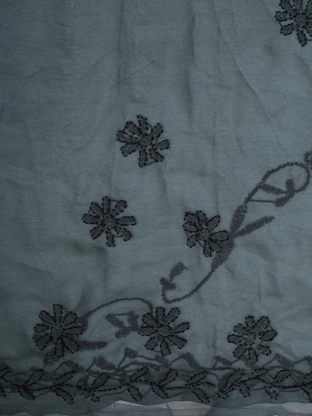 Ada Hand Embroidered Dark Slate Grey Georgette Lucknowi Chikankari Saree With Blouse 01A935199