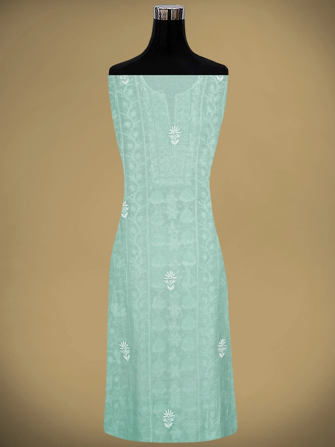 Ada Hand Embroidered Sea Green Chanderi Lucknowi Chikankari Unstitched Kurta Dupatta Set With Cutdana Work 01A934925