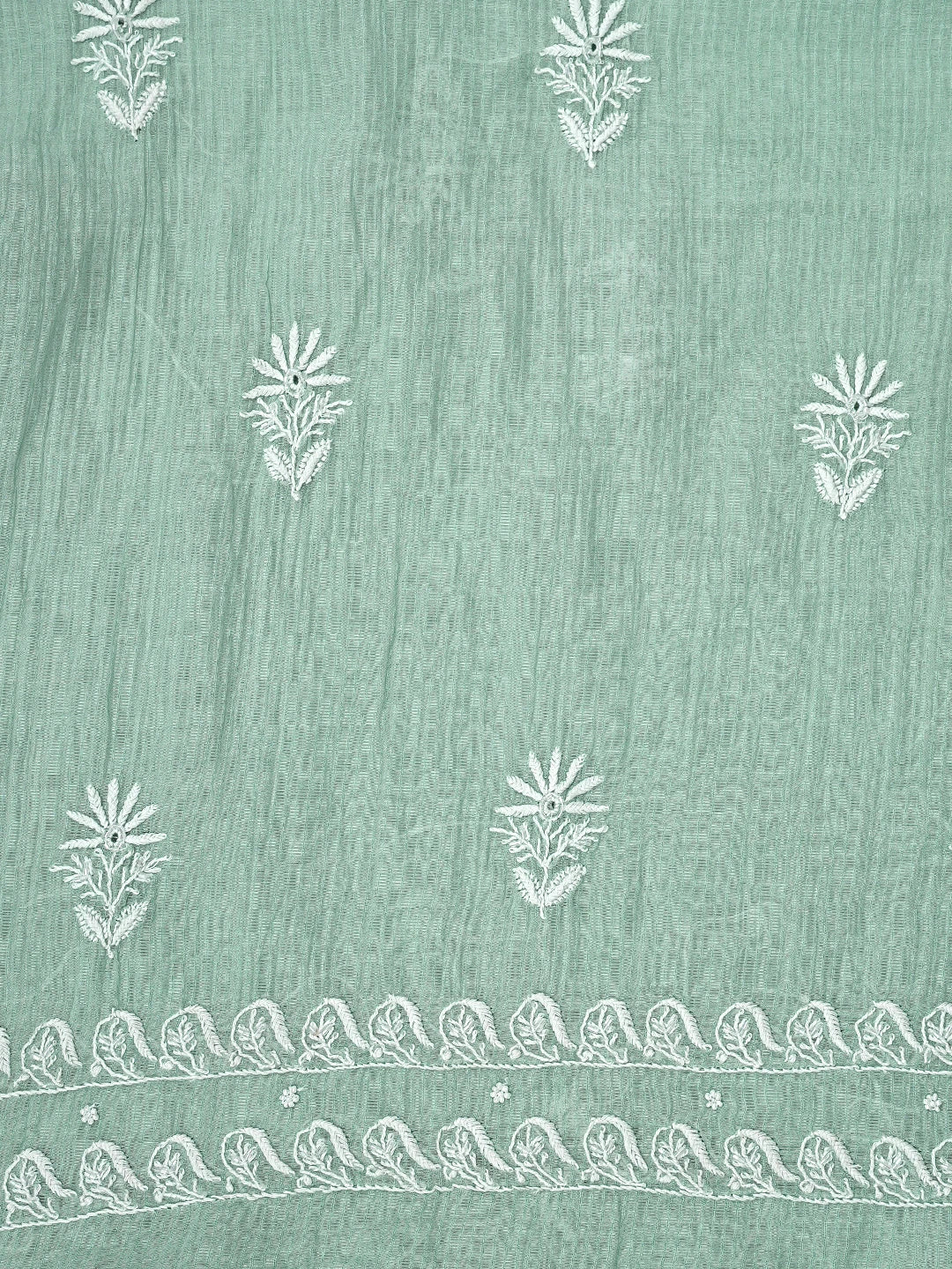 Ada Hand Embroidered Sea Green Chanderi Lucknowi Chikankari Unstitched Kurta Dupatta Set With Cutdana Work 01A934925