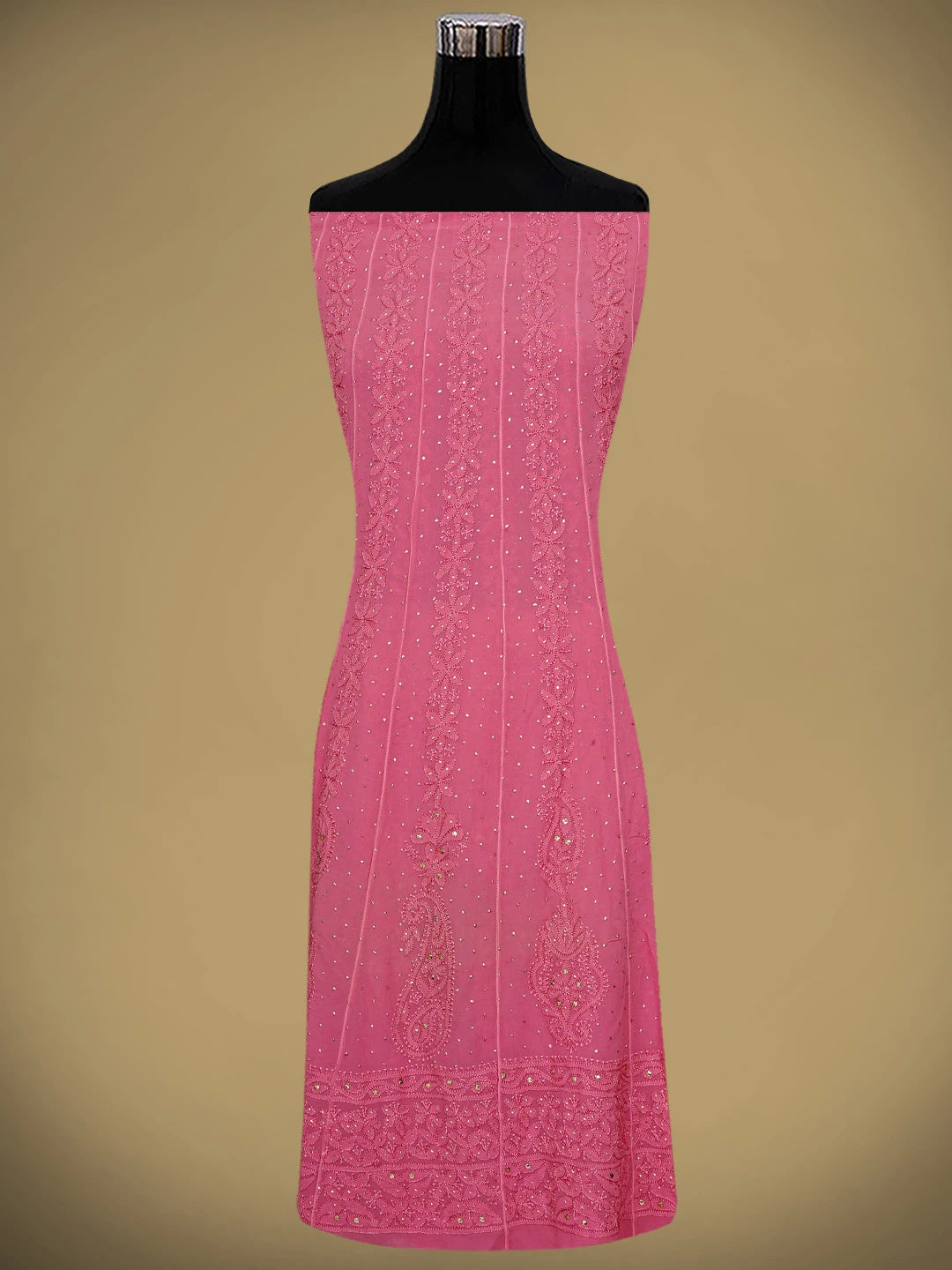 Ada Hand Embroidered Pink Viscose Georgette Lucknowi Chikankari Semi-Stitched Anarkali Kurta Dupatta Set With Muqaish/Mukaish Work 01A879115