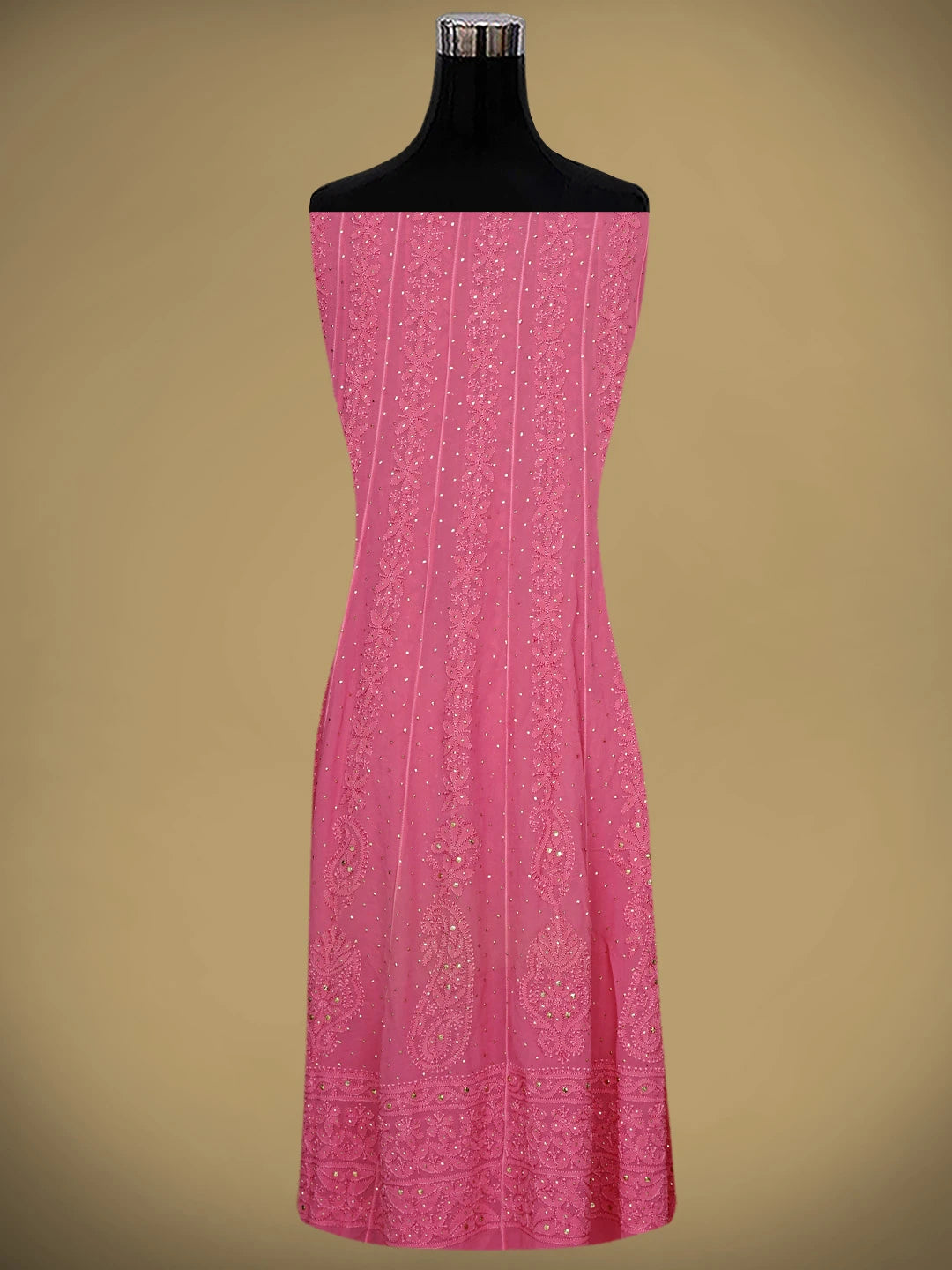 Ada Hand Embroidered Pink Viscose Georgette Lucknowi Chikankari Semi-Stitched Anarkali Kurta Dupatta Set With Muqaish/Mukaish Work 01A879115