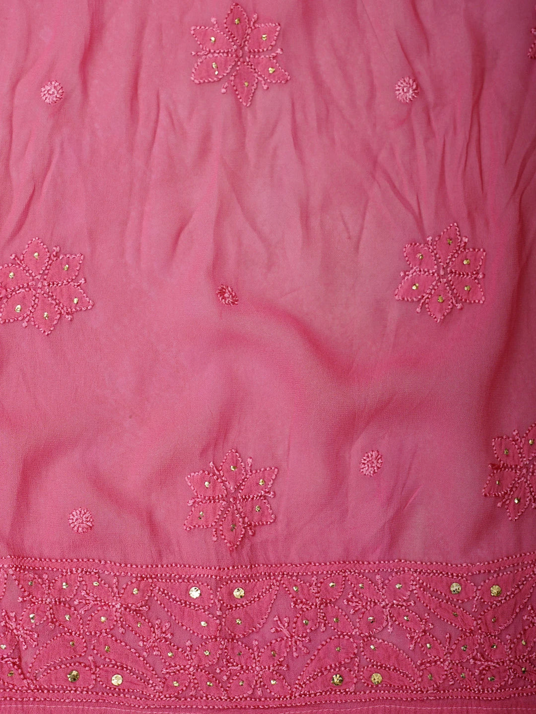 Ada Hand Embroidered Pink Viscose Georgette Lucknowi Chikankari Semi-Stitched Anarkali Kurta Dupatta Set With Muqaish/Mukaish Work 01A879115