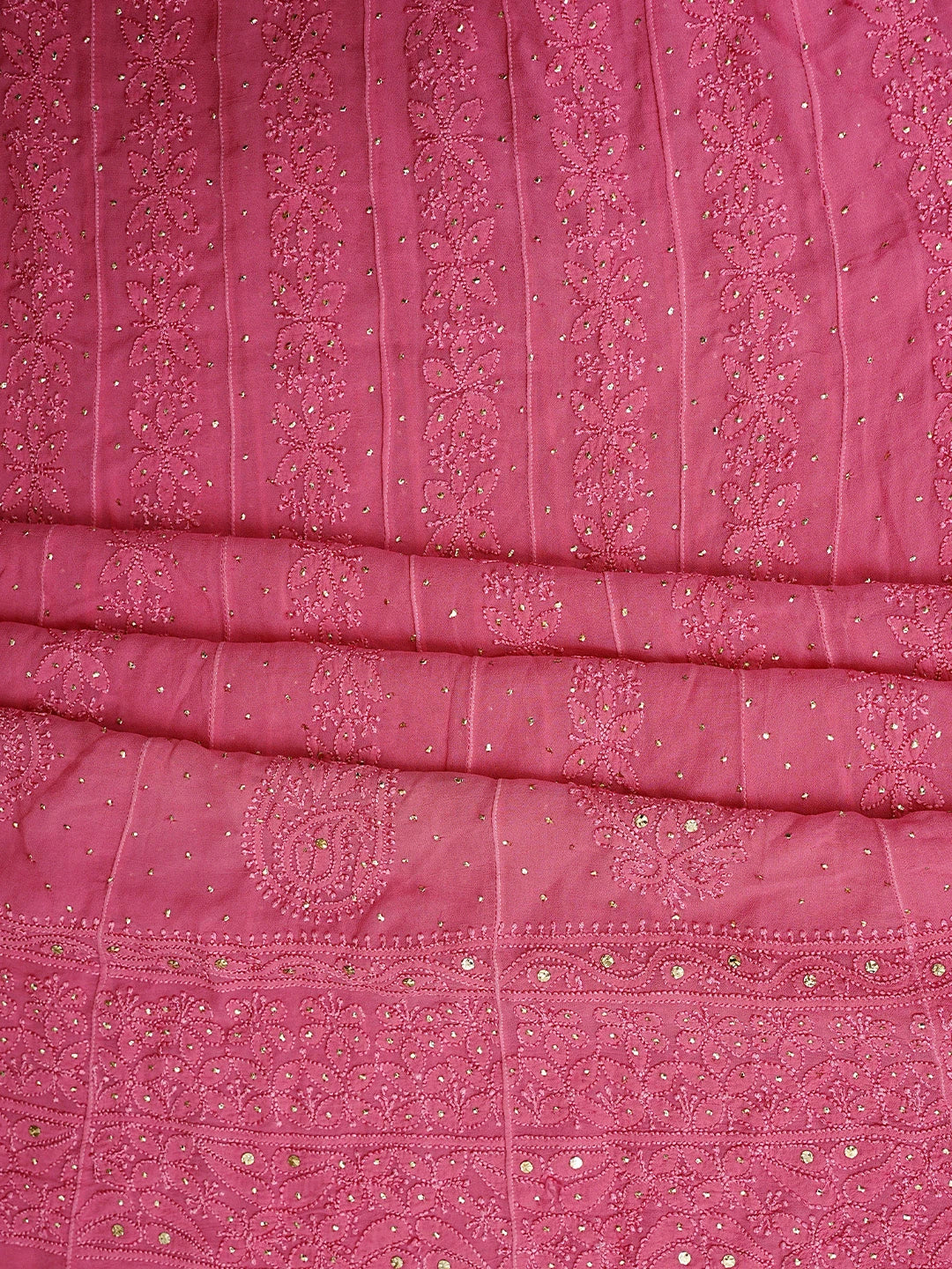 Ada Hand Embroidered Pink Viscose Georgette Lucknowi Chikankari Semi-Stitched Anarkali Kurta Dupatta Set With Muqaish/Mukaish Work 01A879115