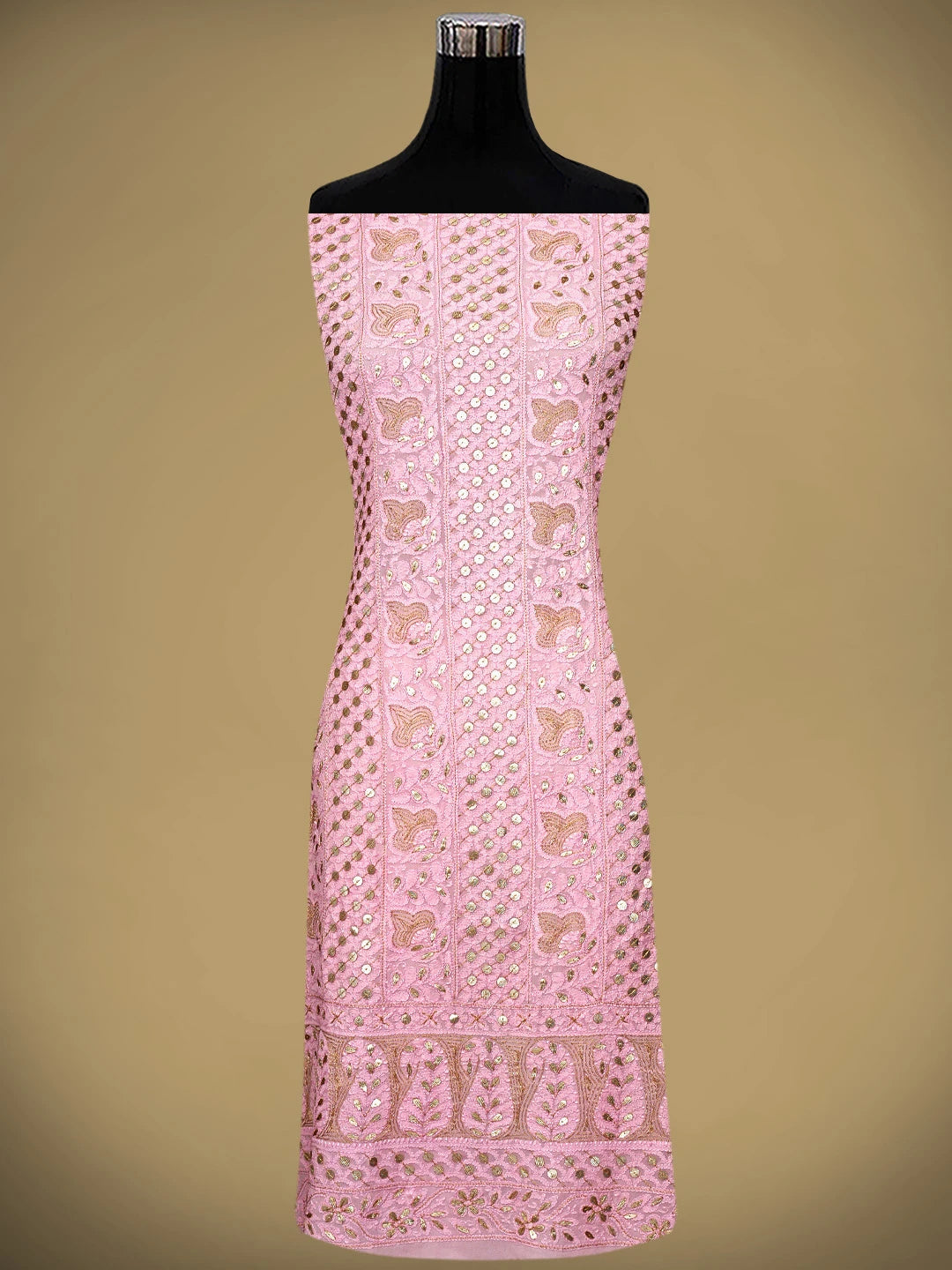Ada Hand Embroidered Pink Viscose Georgette Lucknowi Chikankari Unstitched Kurta Dupatta Set With GotaPatti Work 01A933461