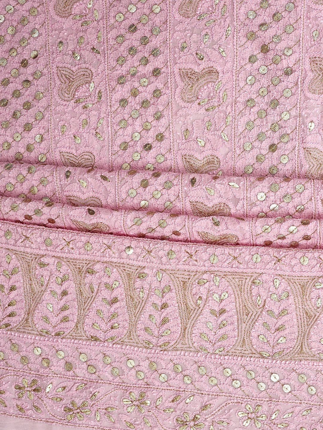 Ada Hand Embroidered Pink Viscose Georgette Lucknowi Chikankari Unstitched Kurta Dupatta Set With GotaPatti Work 01A933461