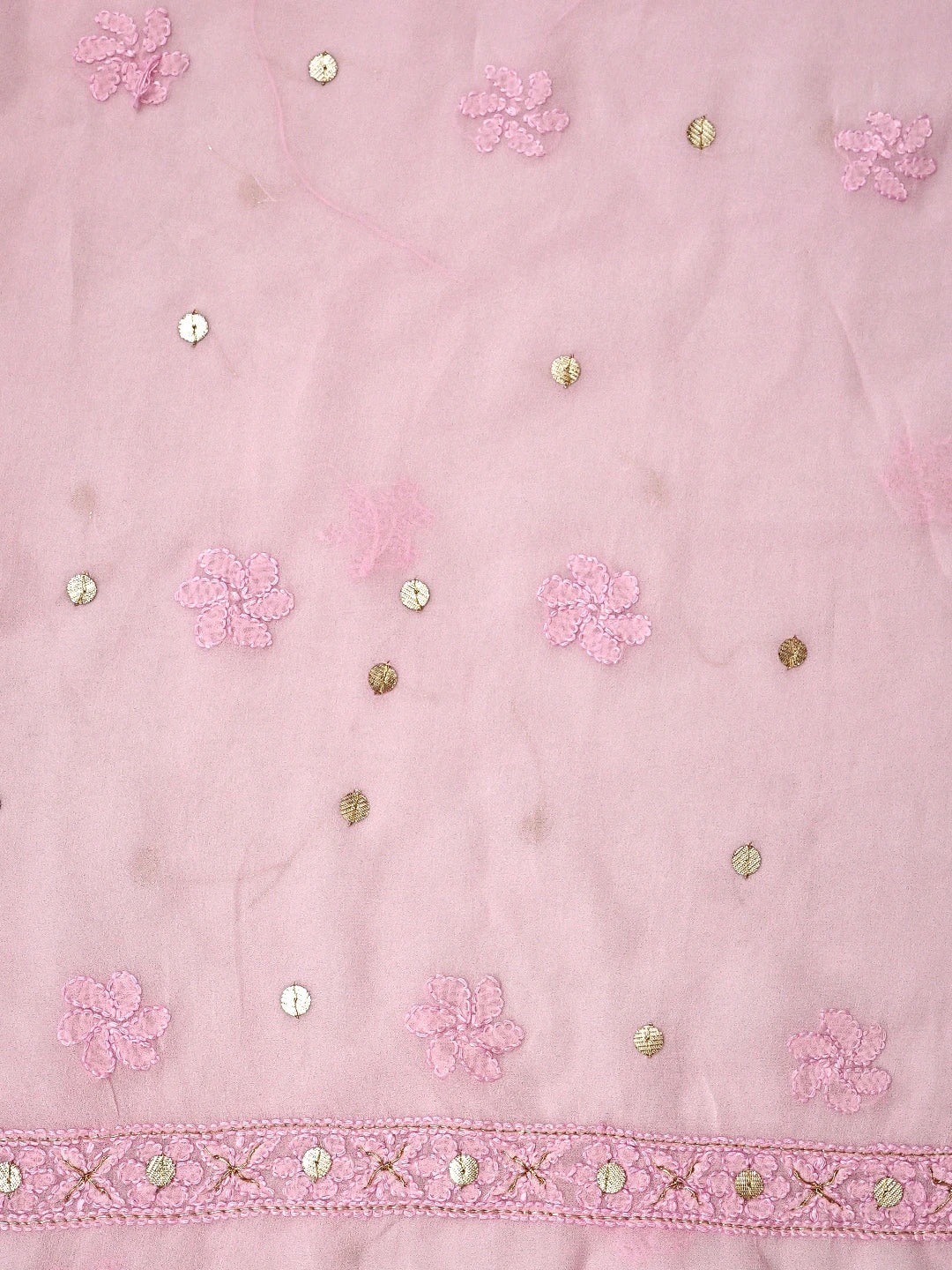 Ada Hand Embroidered Pink Viscose Georgette Lucknowi Chikankari Unstitched Kurta Dupatta Set With GotaPatti Work 01A933461