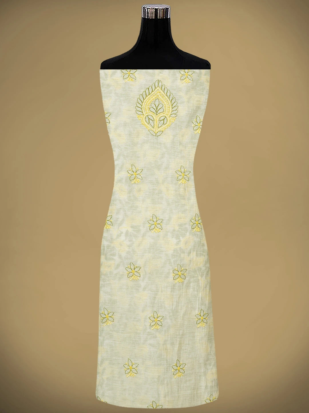 Ada Hand Embroidered White Cornsilk Chanderi Lucknowi Chikankari Unstitched Kurta Dupatta Set 01A920924
