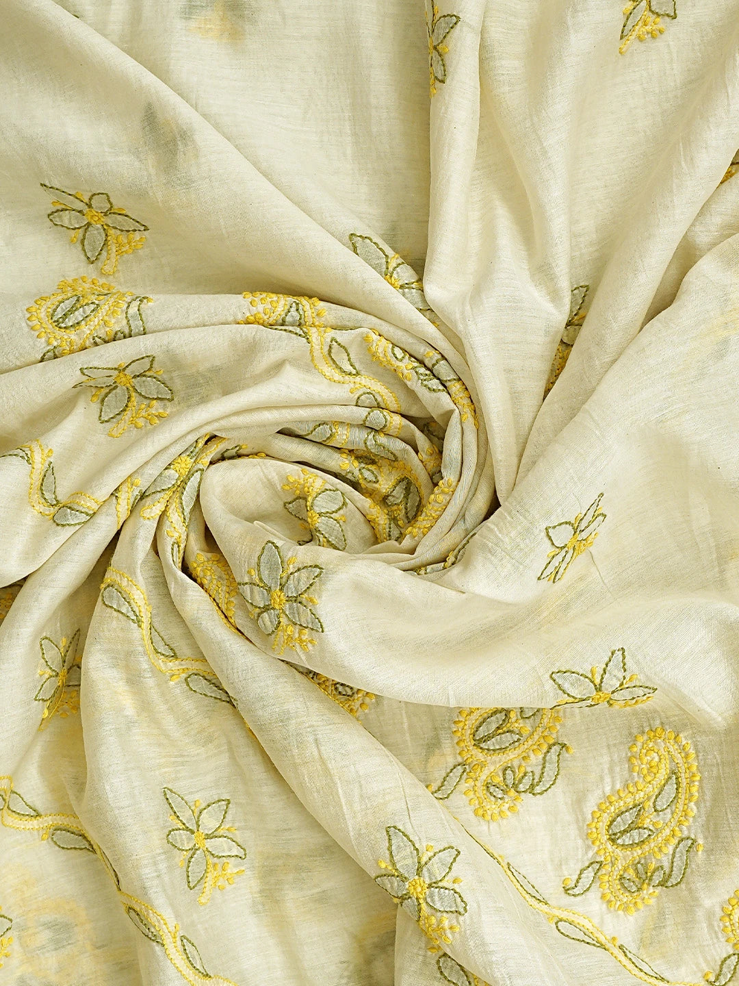 Ada Hand Embroidered White Cornsilk Chanderi Lucknowi Chikankari Unstitched Kurta Dupatta Set 01A920924