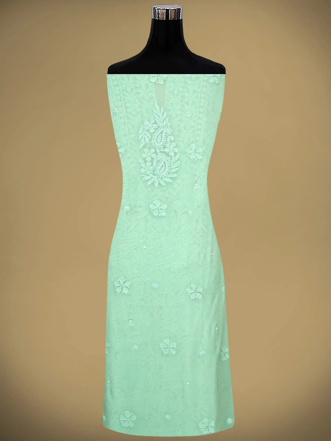 Ada Hand Embroidered Sea Green Viscose Georgette Lucknowi Chikankari Unstitched Kurta Dupatta Set With Pearl Work 01A933509