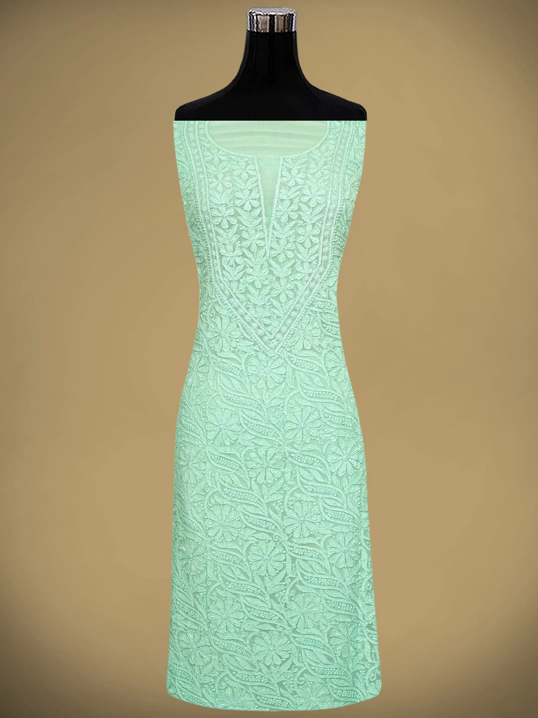 Ada Hand Embroidered Sea Green Viscose Georgette Lucknowi Chikankari Unstitched Kurta Dupatta Set With Pearl Work 01A933509
